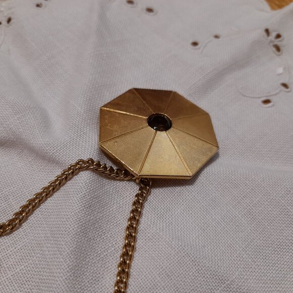 Vintage Avon Art Deco Necklace Pendant Brooch Gold Tone Octagonal Retro Jewelry - Picture 10 of 16